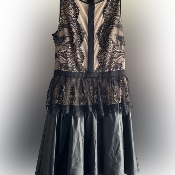 BCBG Max Azria Lace and Leather (Faux) Dress - Size 8 - Picture 3 of 3